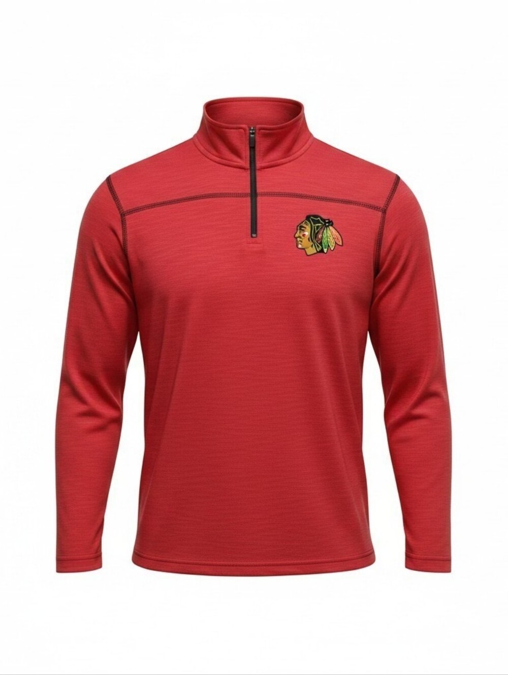 Chicago Blackhawk Youth Red Quarter-Zip Pullover Jacket with Scteen Print Logo